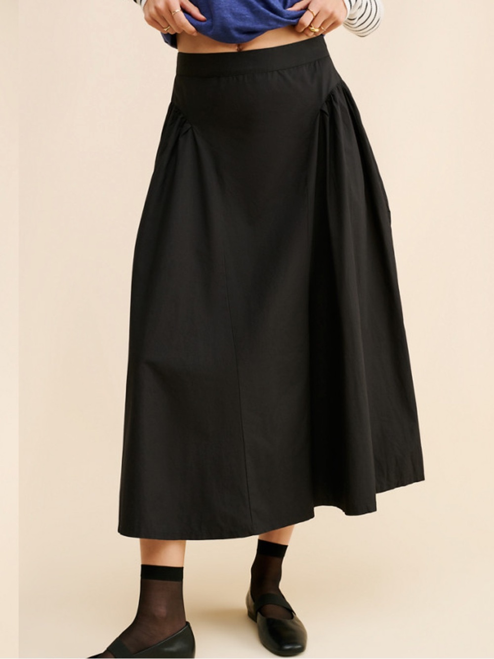 Free People Katia Maxi Skirt in Black Cotton Poplin Size 0